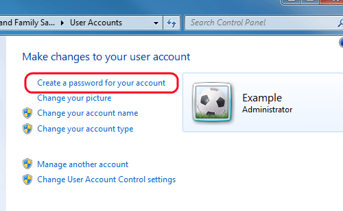 Windows 7 User Accounts, Create Password